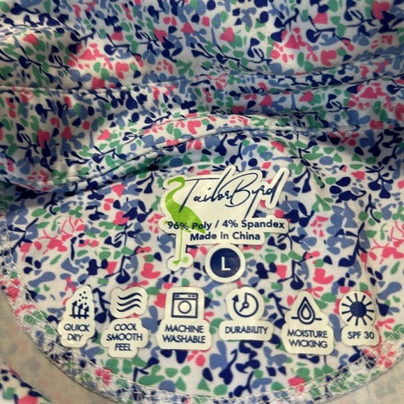 Tailorbyrd Blue Pink Print Polo Large Golf SpF 30 - Picture 4 of 5